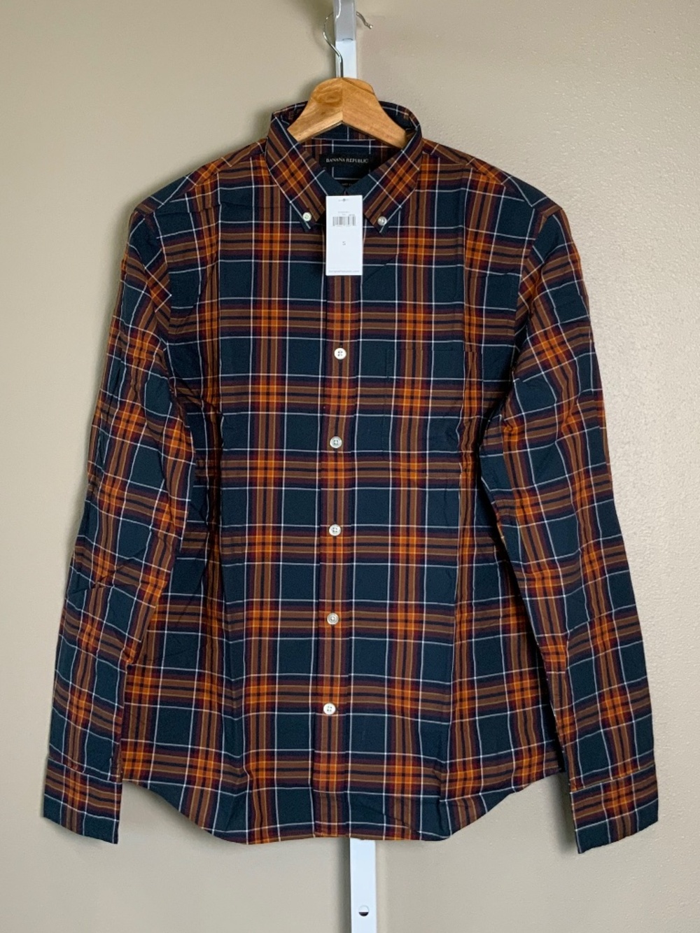 Banana Republic Untucked Slim Fit Plaid Button Down Oxford Shirt